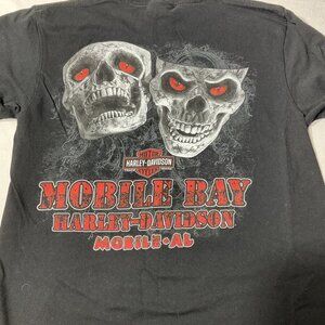 Harley-Davidson Mobile Bay Graphic T-Shirt S Black Cotton Short Sleeve Mens